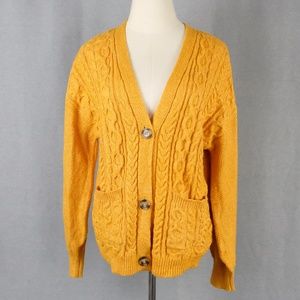 Joie Yellow/Orange Mustard Chunky Cable Knit Cardigan